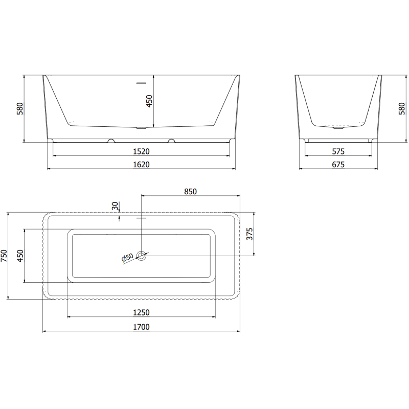 Mexen Nila laisvai stovinti rifliuota vonia 170 x 75 cm, balta, nikelis šlifuotas - 52841708000-97