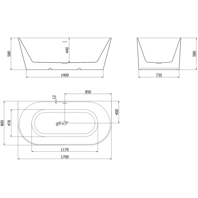 Mexen Oval Slim laisvai pastatoma vonia prie sienos 170 x 80 cm, balta, chromuota perpylimo anga - 52661708000-01