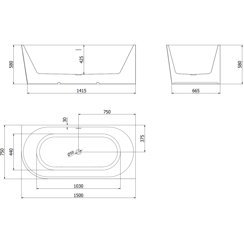 Mexen Silo laisvai pastatoma kampinė vonia dešinėje, rifliuota 150 x 75 cm, balta, perteklinio vandens išleidimas rožinis