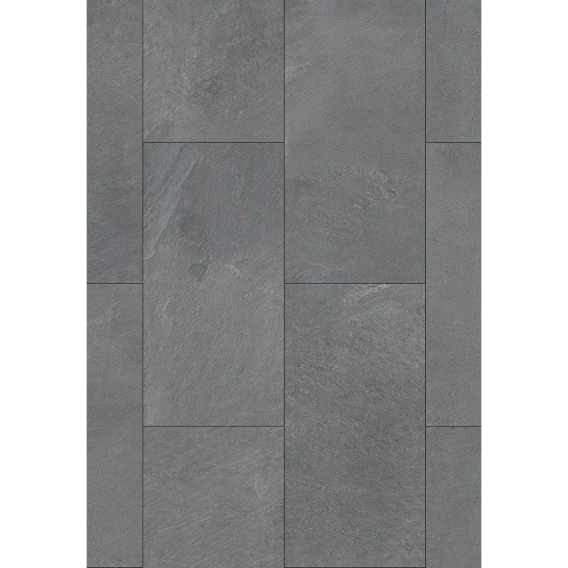 Mexen Grey Dark LVT Dryback 2,5 mm vinilinės grindų dangos pavyzdys, PVC paklotas, 4 pusių V formos nuožula, skalūnas