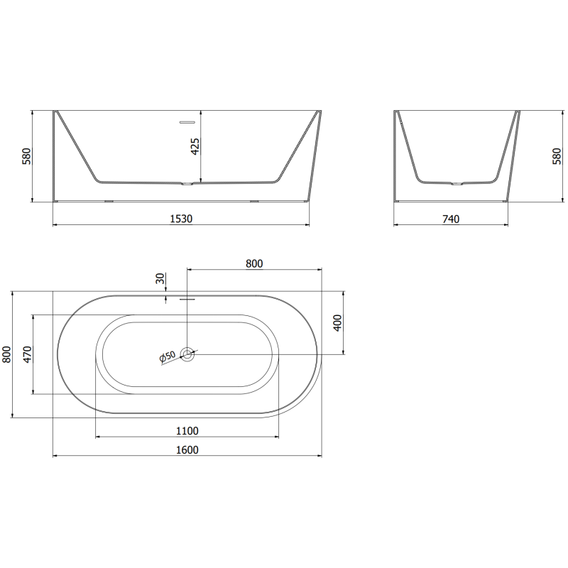 Mexen Mia laisvai pastatoma kampinė vonia kairinė 160 x 80 cm, balta/juoda, perpylimas pilkas šlifuotas - 52691608075L-66