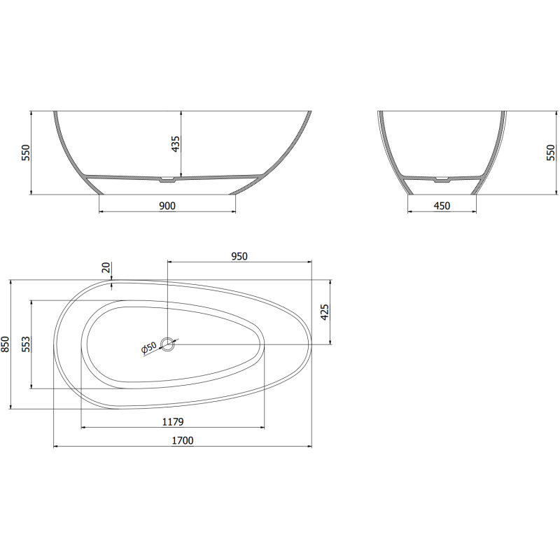 Mexen Glass earth laisvai stovinti skaidri vonia 170 x 85 cm, chromuotas kamštis - 58061708505