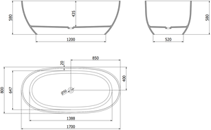 Mexen Pure earth laisvai pastatoma vonia skaidri 170 x 80 cm, chromuotas kamštis - 58071708005