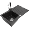 Mexen Cesar granitinė vieno dubens plautuvė su nutekamąja dalimi ir virtuviniu maišytuvu Rita, juoda/sidabrinė metalik