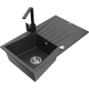 Mexen Cesar granitinė virtuvės plautuvė su viena kamera, džiovykla ir virtuvės maišytuvu Rita, juodas su taškeliais