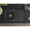 Mexen Cesar granitinė 1 skyriaus plautuvė su nutekamąja dalimi ir virtuviniu maišytuvu Rita, juoda su taškeliais