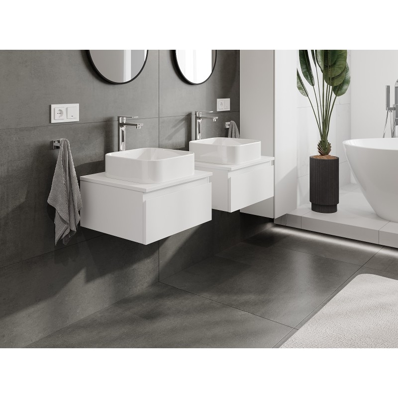 Mexen Orio vonios spintelė po praustuvu 50 cm su stalviršiu, 1 stalčius, baltas matinis - 91A10-05023-1-BFC01