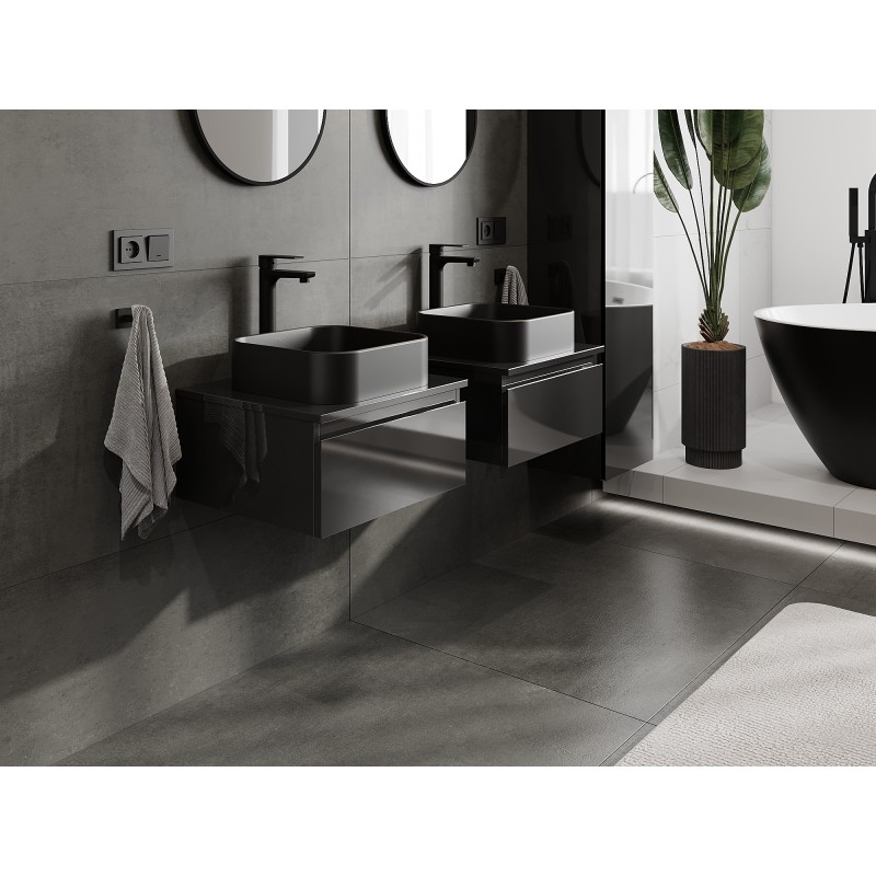 Mexen Orio vonios spintelė po praustuvu 50 cm su stalviršiu, 1 stalčius, juodas blizgesys - 91A10-05023-1-BFC70