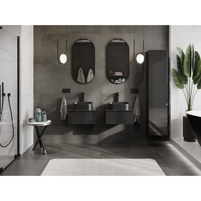 Mexen Orio vonios spintelė po praustuvu 50 cm su stalviršiu, 1 stalčius, juodas blizgesys - 91A10-05023-1-BFC70