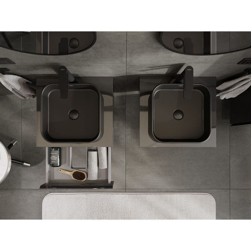 Mexen Orio vonios spintelė po praustuvu 50 cm su stalviršiu, 1 stalčius, juodas blizgesys - 91A10-05023-1-BFC70