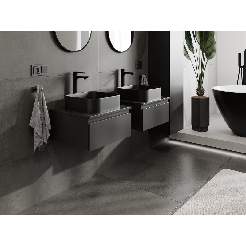 Mexen Orio vonios kambario spintelė po praustuvu 50 cm su stalviršiu, 1 stalčius, juoda mat - 91A10-05023-1-BFC71