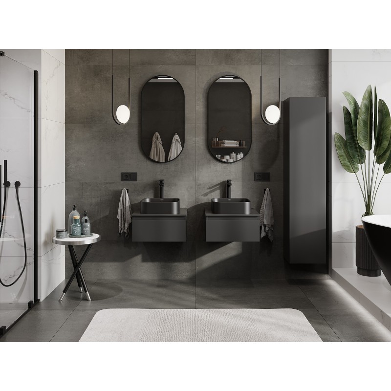 Mexen Orio vonios kambario spintelė po praustuvu 50 cm su stalviršiu, 1 stalčius, juoda mat - 91A10-05023-1-BFC71