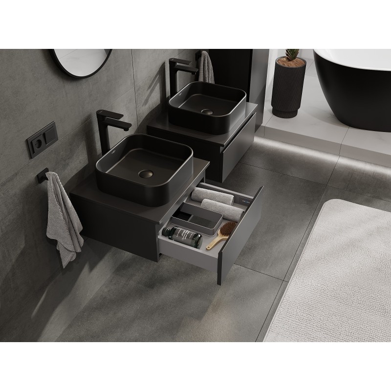Mexen Orio vonios kambario spintelė po praustuvu 50 cm su stalviršiu, 1 stalčius, juoda mat - 91A10-05023-1-BFC71