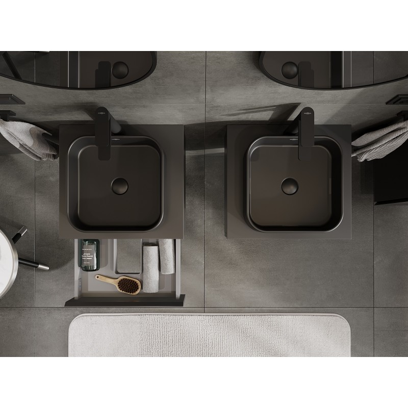 Mexen Orio vonios kambario spintelė po praustuvu 50 cm su stalviršiu, 1 stalčius, juoda mat - 91A10-05023-1-BFC71