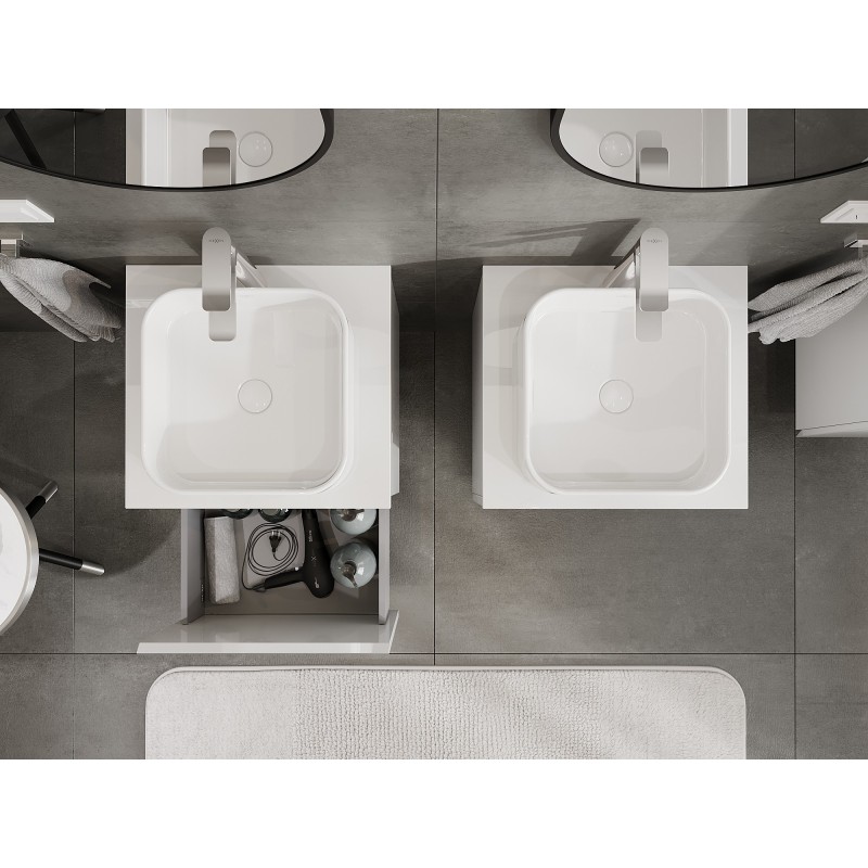 Mexen Orio vonios kambario spintelė po praustuvu 50 cm su stalviršiu, 1 stalčius, blizgi balta - 91A10-05047-1-BFC00