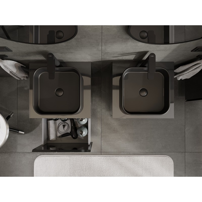 Mexen Orio vonios kambario spintelė 50 cm su stalviršiu, 1 stalčius, juodas blizgesys - 91A10-05047-1-BFC70