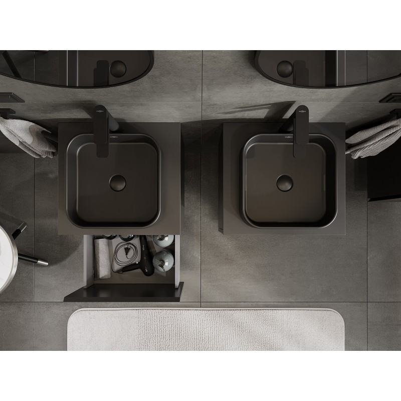 Mexen Orio vonios spintelė po kriaukle 50 cm su stalviršiu, 1 stalčius, juoda matinė - 91A10-05047-1-BFC71