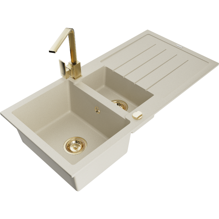 Mexen Andres granito plautuvė 1,5 kamerų su nuvarvėju ir virtuviniu maišytuvu Rita, smėlinis - 6515-69-670300-50