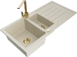 Mexen Andres granito plautuvė 1,5 kamerų su nuvarvėju ir virtuviniu maišytuvu Rita, smėlinis - 6515-69-670300-50