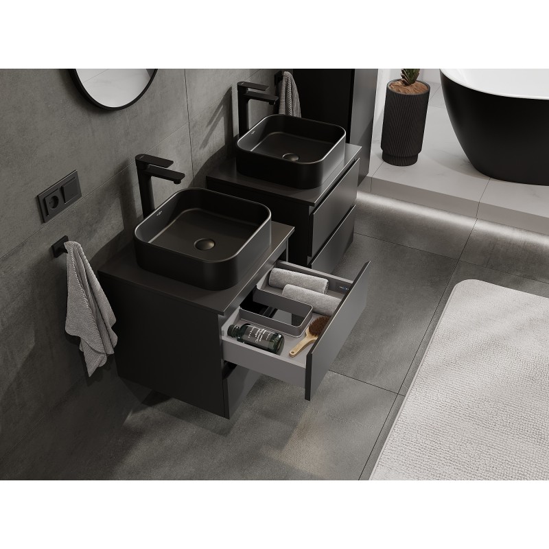 Mexen Orio vonios spintelė po kriaukle 50 cm su stalviršiu, 2 stalčiai, juoda mat - 91A10-05047-2-BFFC71