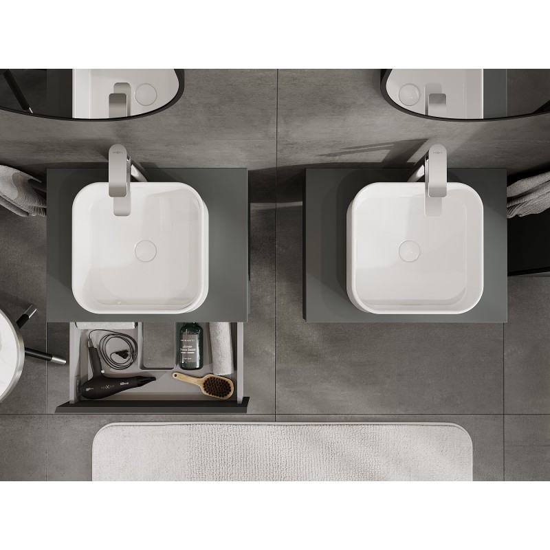 Mexen Orio vonios kambario spintelė po kriaukle 60 cm su stalviršiu, 1 stalčius, matinė grafito spalva - 91A10-06023-1-BFC66