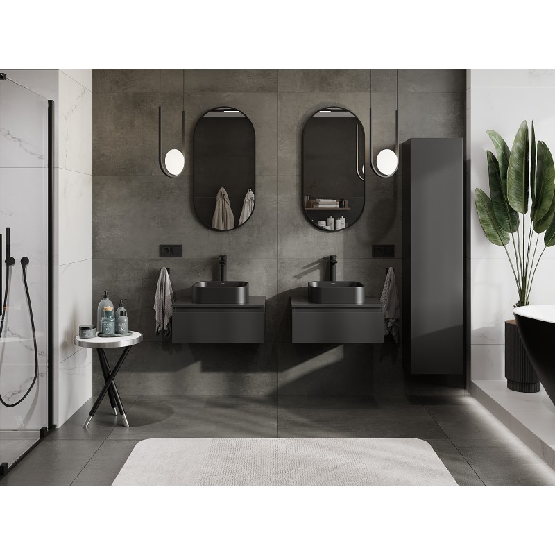 Mexen Orio vonios spintelė po praustuvu 60 cm su stalviršiu, 1 stalčius, juodas matinis - 91A10-06023-1-BFC71