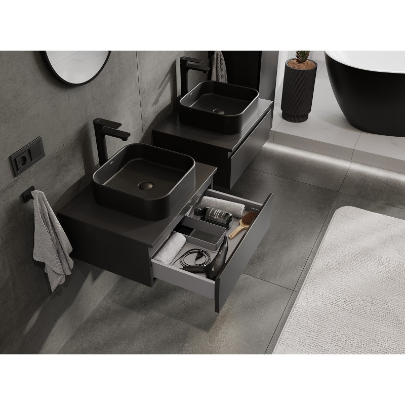 Mexen Orio vonios spintelė po praustuvu 60 cm su stalviršiu, 1 stalčius, juodas matinis - 91A10-06023-1-BFC71