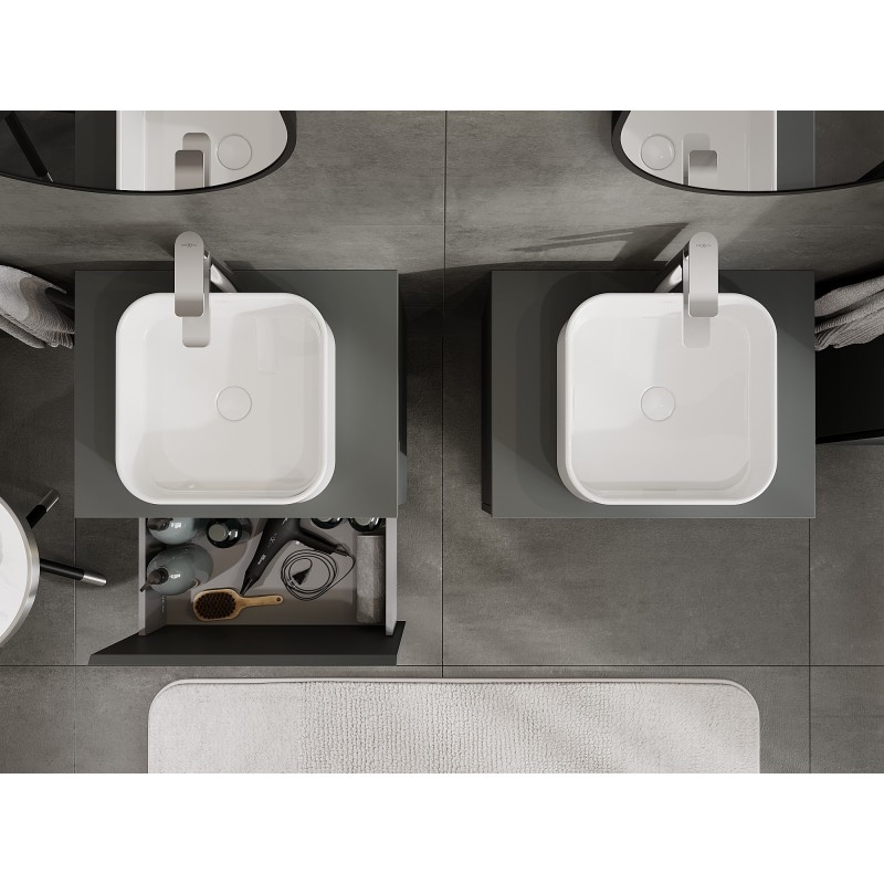 Mexen Orio vonios spintelė po praustuvu 60 cm su stalviršiu, 1 stalčius, matinė grafito spalva - 91A10-06047-1-BFC66