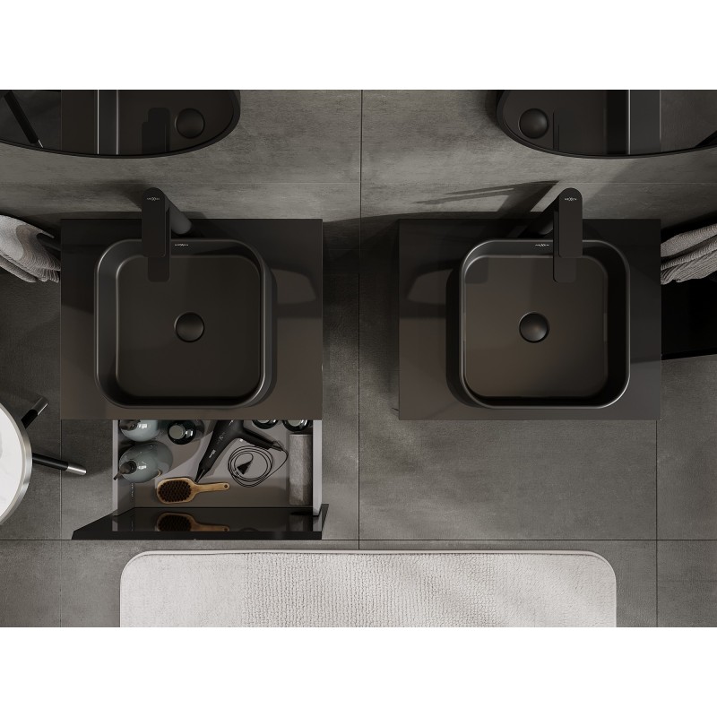 Mexen Orio vonios spintelė po praustuvu 60 cm su stalviršiu, 1 stalčius, juodas blizgus - 91A10-06047-1-BFC70