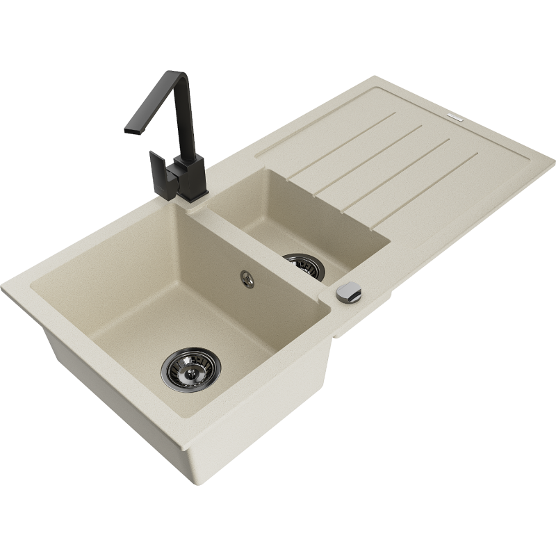Mexen Andres granitinė 1,5 skylių plautuvė su nutekėjimu ir virtuviniu maišytuvu Rita, smėlio spalvos - 6515-69-670300-70