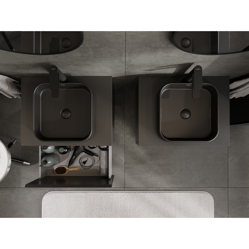 Mexen Orio vonios kambario spintelė po praustuvu, 60 cm, su stalviršiu, 1 stalčius, juoda matinė - 91A10-06047-1-BFC71