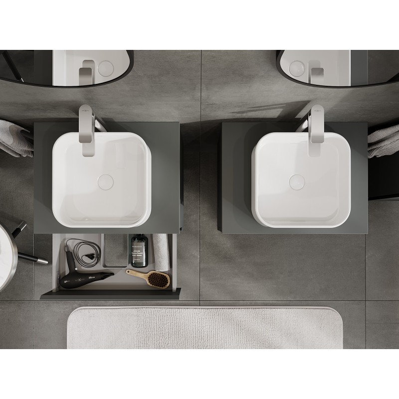 Mexen Orio vonios kambario spintelė po kriaukle 60 cm su stalviršiu, 2 stalčiai, matinė grafito - 91A10-06047-2-BFFC66