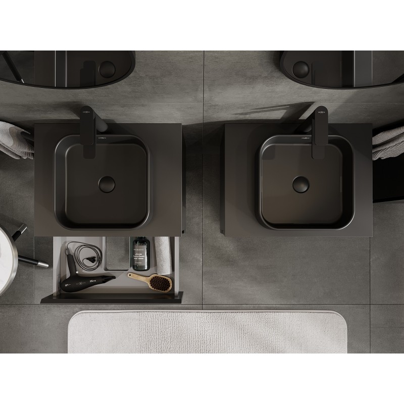 Mexen Orio vonios spintelė praustuvui 60 cm su stalviršiu, 2 stalčiai, juoda mat - 91A10-06047-2-BFFC71