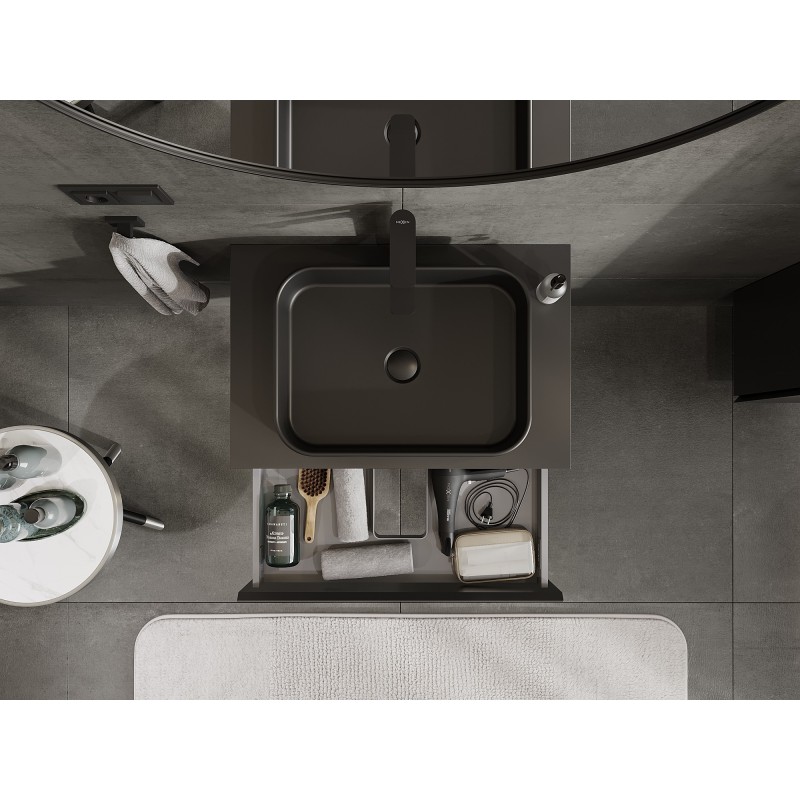 Mexen Orio vonios kambario spintelė po praustuvu 70 cm su stalviršiu, 1 stalčius, juoda matinė - 91A10-07023-1-BFC71