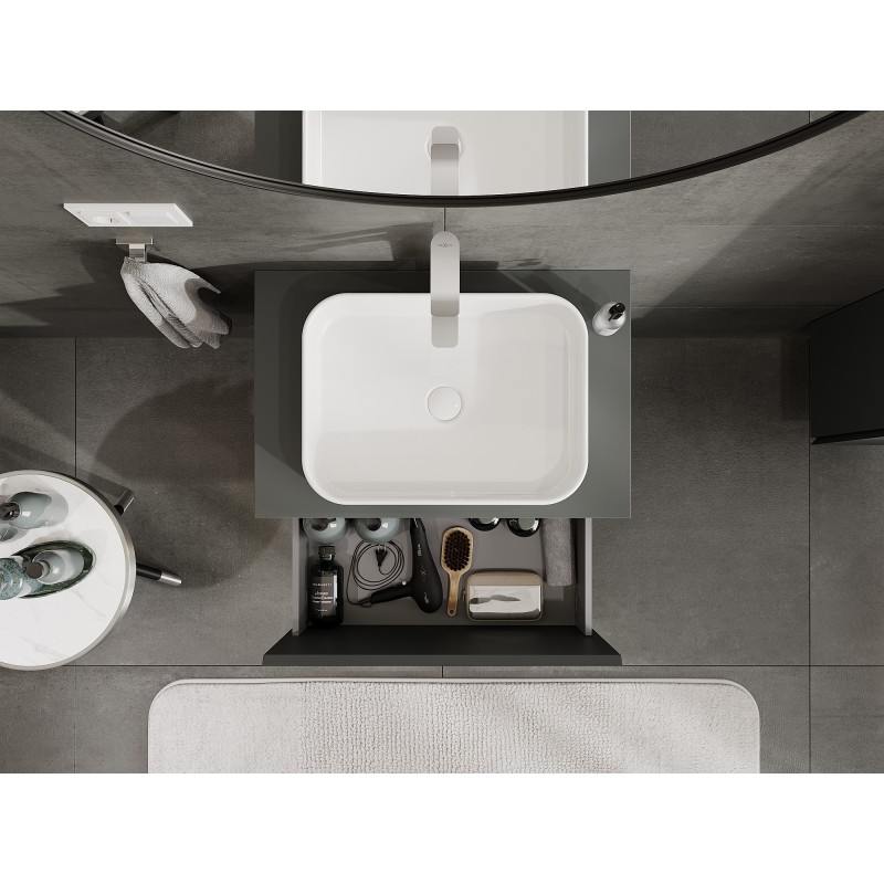 Mexen Orio vonios kambario spintelė po praustuvu 70 cm su stalviršiu, 1 stalčius, matinė grafito spalva - 91A10-07047-1-BFC66