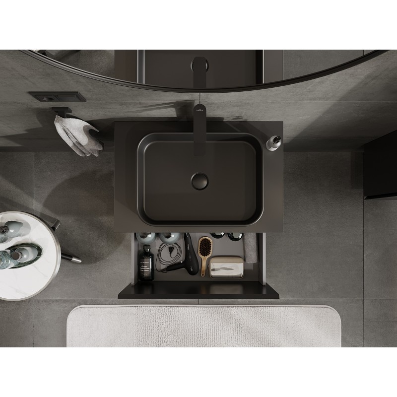 Mexen Orio vonios spintelė po praustuvu 70 cm su stalviršiu, 1 stalčius, juoda matinė - 91A10-07047-1-BFC71