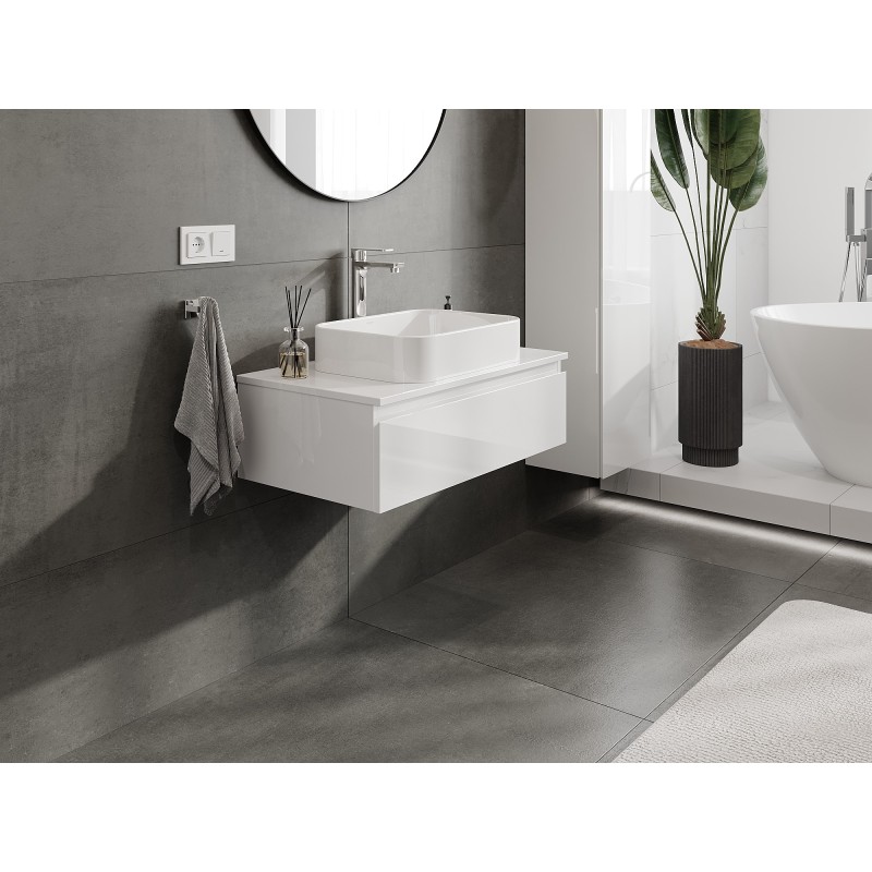 Mexen Orio vonios kriauklės spintelė 80 cm su stalviršiu, 1 stalčius, balta blizgi - 91A10-08023-1-BFC00