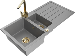 Mexen Andres granito plautuvė 1,5 sekcijos su nutekėjimu ir virtuviniu maišytuvu Rita, pilka - 6515-71-670300-50