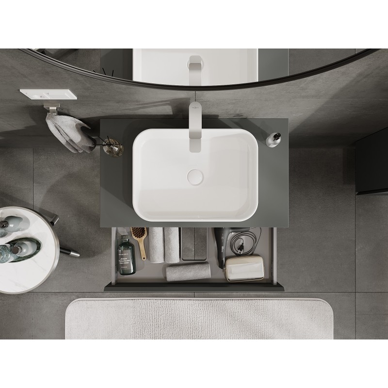 Mexen Orio vonios spintelė po praustuvu 80 cm su stalviršiu, 1 stalčius, matinė grafito - 91A10-08023-1-BFC66