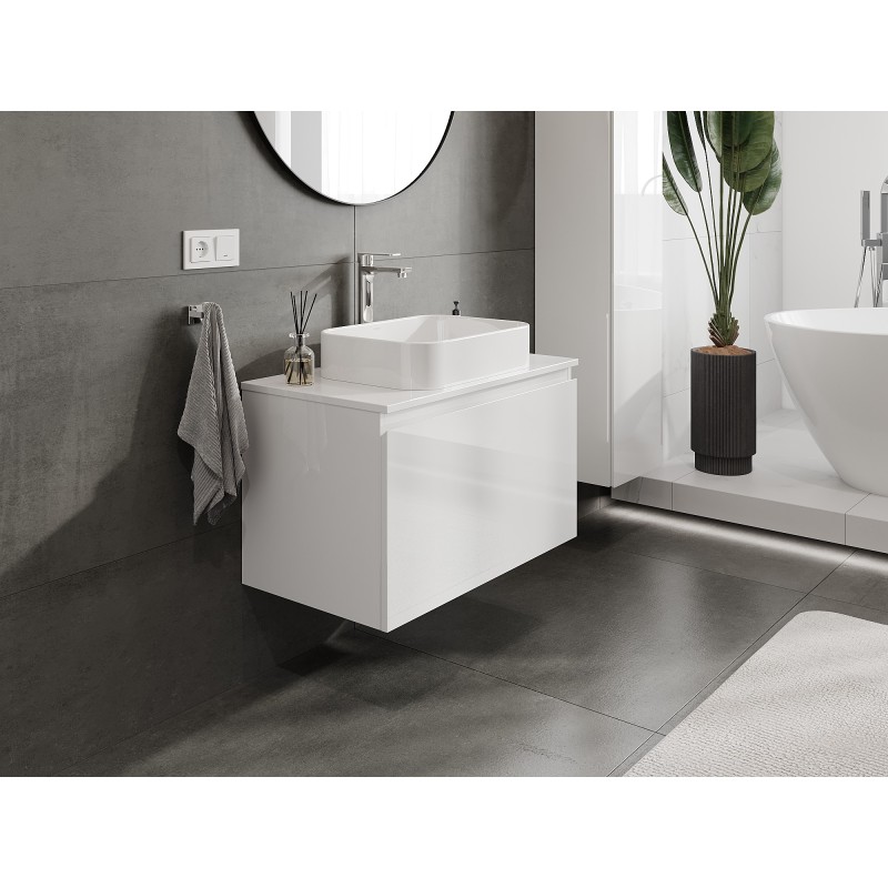 Mexen Orio vonios spintelė po kriaukle 80 cm su stalviršiu, 1 stalčius, balta blizgi - 91A10-08047-1-BFC00