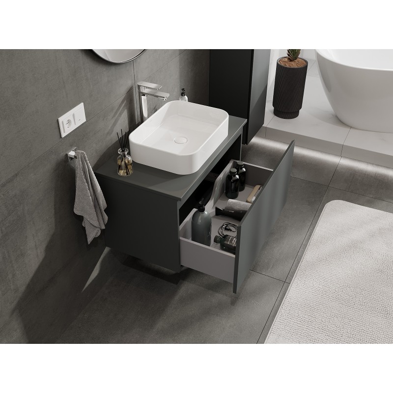 Mexen Orio vonios spintelė po praustuvu 80 cm su stalviršiu, 1 stalčius, matinė grafito spalva - 91A10-08047-1-BFC66