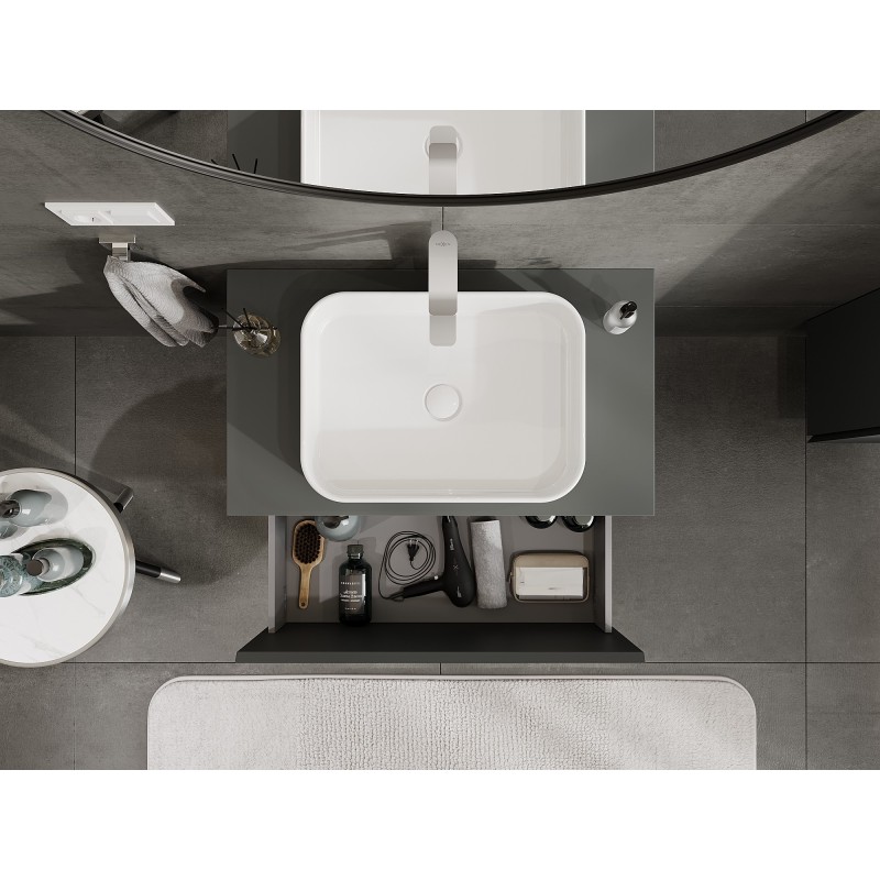 Mexen Orio vonios spintelė po praustuvu 80 cm su stalviršiu, 1 stalčius, matinė grafito spalva - 91A10-08047-1-BFC66