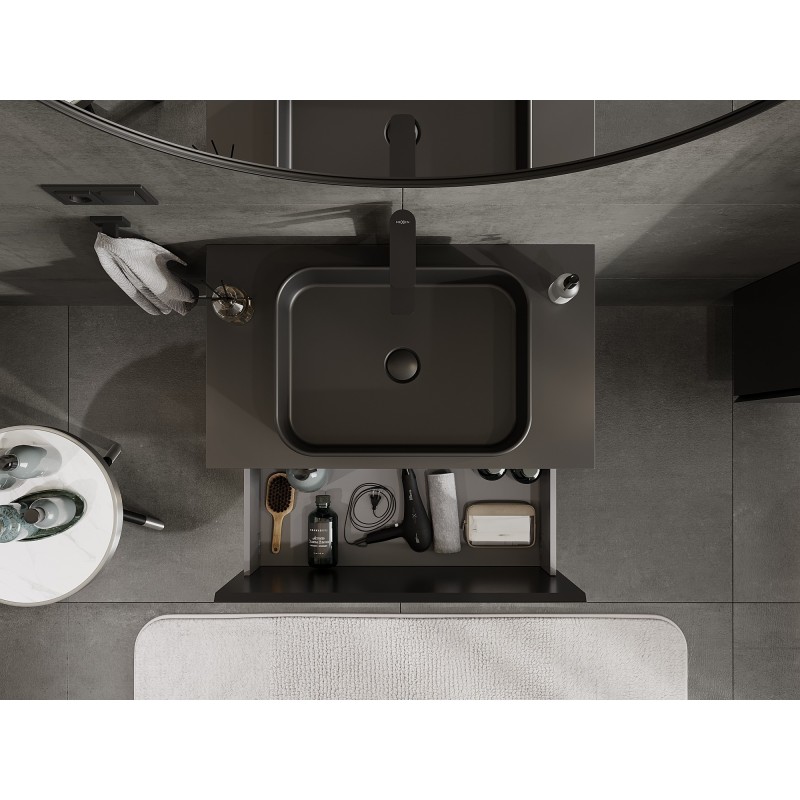 Mexen Orio vonios spintelė po praustuvu, 80 cm su stalviršiu, 1 stalčius, juoda matinė - 91A10-08047-1-BFC71