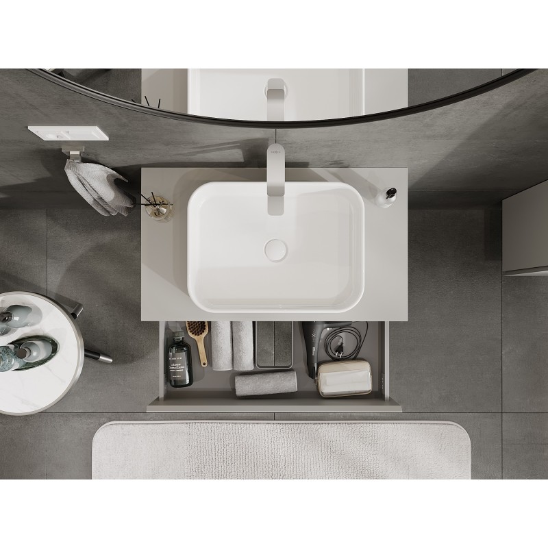 Mexen Orio vonios spintelė po praustuvu 80 cm su stalviršiu, 2 stalčiai, pilkai matinė - 91A10-08047-2-BFFC62