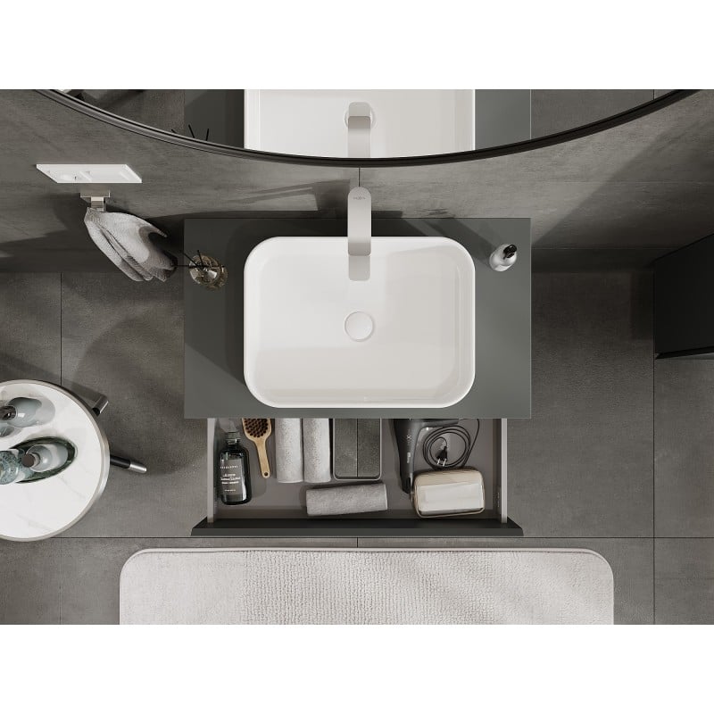 Mexen Orio vonios spintelė po kriaukle 80 cm su stalviršiu, 2 stalčiai, grafitas matinis - 91A10-08047-2-BFFC66