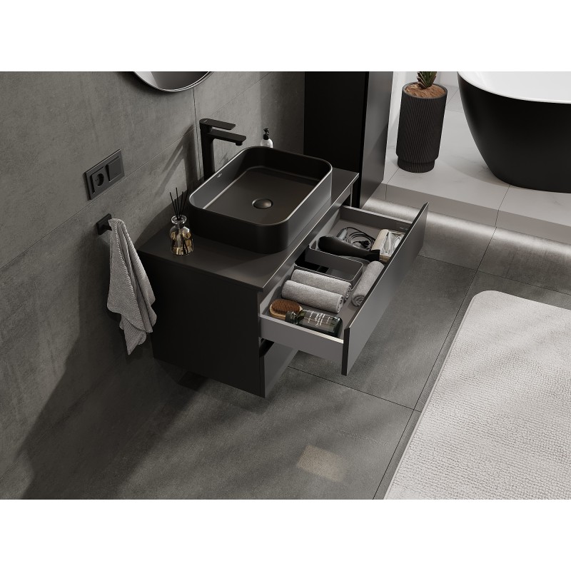 Mexen Orio vonios spintelė po praustuvu 80 cm su stalviršiu, 2 stalčiai, juoda matinė - 91A10-08047-2-BFFC71