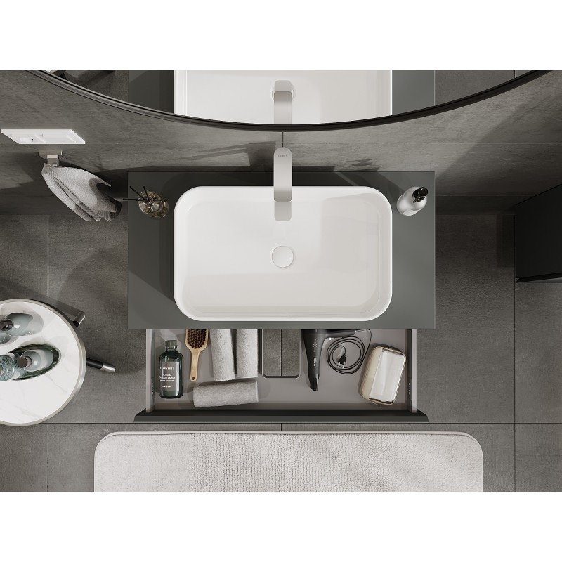 Mexen Orio vonios spintelė po praustuvu 90 cm su stalviršiu, 1 stalčius, grafito matinė - 91A10-09023-1-BFC66