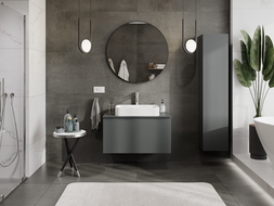 Mexen Orio vonios kambario spintelė po praustuvu 90 cm su stalviršiu, 1 stalčius, matinė grafito - 91A10-09047-1-BFC66