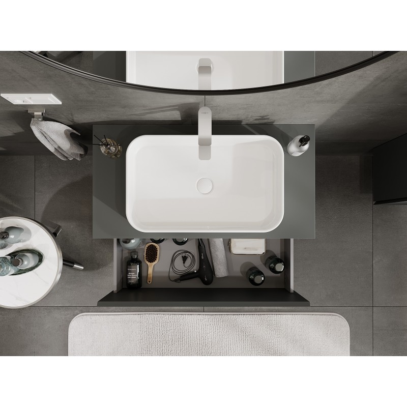 Mexen Orio vonios kambario spintelė po praustuvu 90 cm su stalviršiu, 1 stalčius, matinė grafito - 91A10-09047-1-BFC66