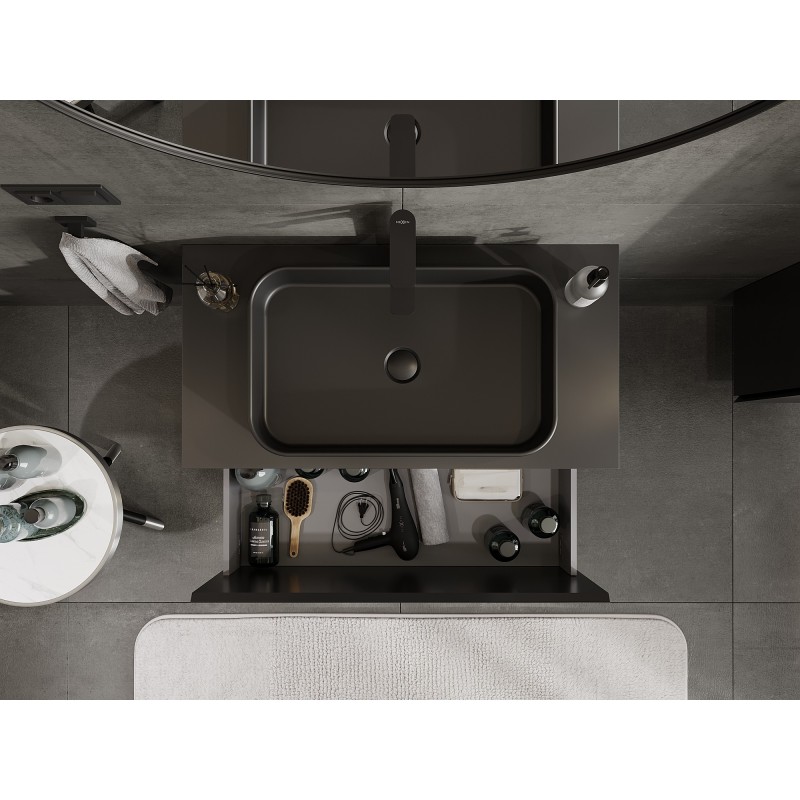 Mexen Orio vonios spintelė po praustuvu 90 cm su stalviršiu, 1 stalčius, juodas matinis - 91A10-09047-1-BFC71